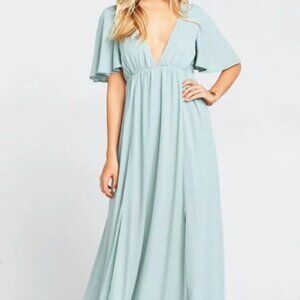 Show Me Your Mumu Bridesmaid Dress -  Faye Flutter Maxi Dress - Silver Sage Crip